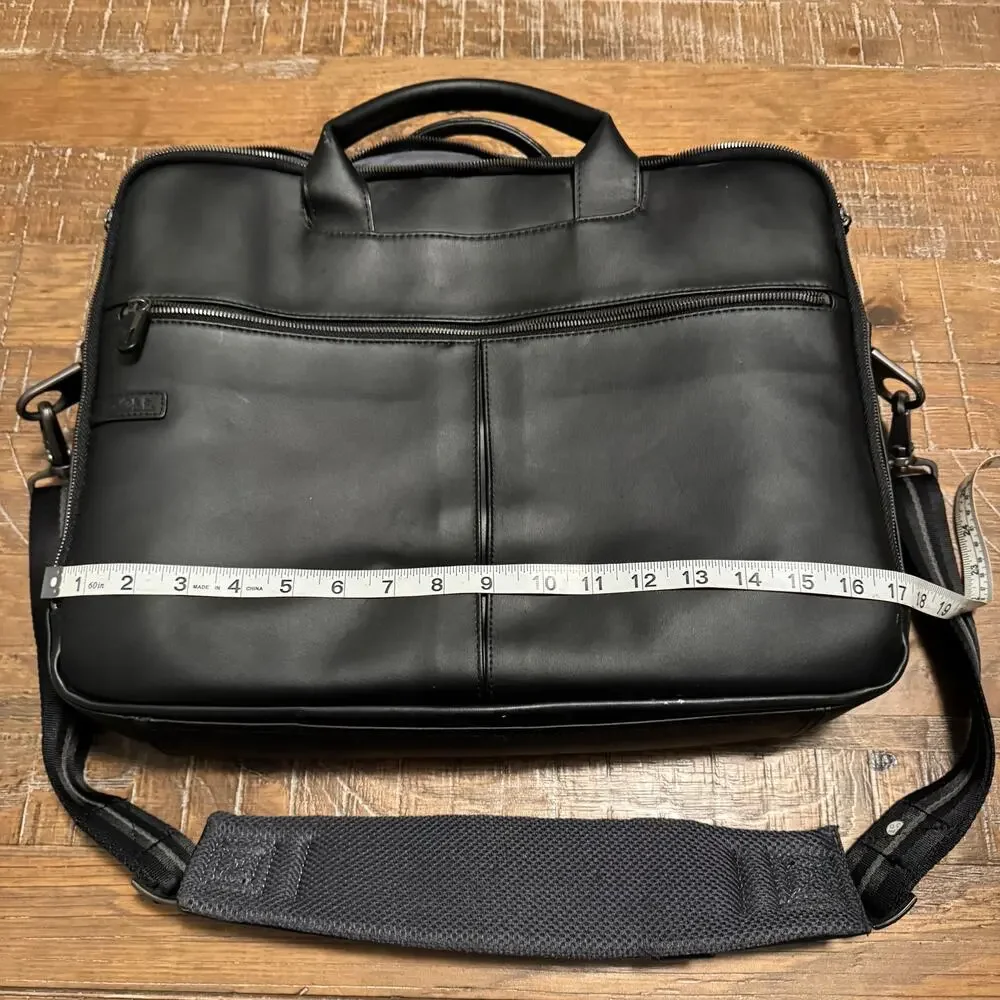 Dell Executive Black Leather Laptop Briefcase Bag 17x13 Multi-Compartment Padded